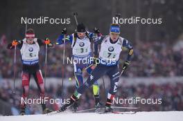 12.03.2016, Oslo, Norway (NOR): Simon Eder (AUT), Simon Desthieux (FRA), Lukas Hofer (ITA), (l-r) - IBU world championships biathlon, relay men, Oslo (NOR). www.nordicfocus.com. © NordicFocus. Every downloaded picture is fee-liable.