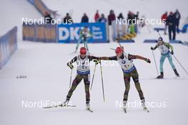 11.12.2016, Pokljuka, Slovenia (SLO): Laura Dahlmeier (GER), Maren Hammerschmidt (GER), (l-r) -  IBU world cup biathlon, relay women, Pokljuka (SLO). www.nordicfocus.com. © Manzoni/NordicFocus. Every downloaded picture is fee-liable.