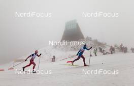 06.02.2016, Oslo, Norway (NOR): Maxim Vylegzhanin (RUS), Fischer, Swix, Alpina, Rottefella, Adidas followed by Didrik Toenseth (NOR), Madshus, Swix, Rottefella - FIS world cup cross-country, mass men, Oslo (NOR). www.nordicfocus.com. © Laiho/NordicFocus. Every downloaded picture is fee-liable.