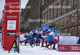 11.02.2016, Stockholm, Sweden (SWE): Sergey Ustiugov (RUS), Toni Ketelae (FIN), Andrew Newell (USA), Nikita Kriukov (RUS), (l-r)  - FIS world cup cross-country, individual sprint, Stockholm (SWE). www.nordicfocus.com. © Felgenhauer/NordicFocus. Every downloaded picture is fee-liable.