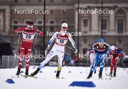11.02.2016, Stockholm, Sweden (SWE): Alex Harvey (CAN), Oskar Svensson (SWE), Matias Strandvall (FIN), (l-r)  - FIS world cup cross-country, individual sprint, Stockholm (SWE). www.nordicfocus.com. © Felgenhauer/NordicFocus. Every downloaded picture is fee-liable.