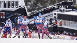 14.02.2016, Falun, Sweden (SWE): Maurice Manificat (FRA), Alexander Legkov (RUS), Sergey Ustiugov (RUS), Evgeniy Belov (RUS), (l-r)  - FIS world cup cross-country, mass men, Falun (SWE). www.nordicfocus.com. © Felgenhauer/NordicFocus. Every downloaded picture is fee-liable.