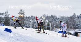 14.02.2016, Falun, Sweden (SWE): Paul Constantin Pepene (ROU), Jonas Baumann (SUI), Florian Notz (GER), Erik Bjornsen (USA), (l-r)  - FIS world cup cross-country, mass men, Falun (SWE). www.nordicfocus.com. © Felgenhauer/NordicFocus. Every downloaded picture is fee-liable.