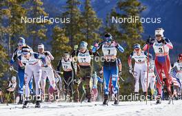 09.03.2016, Canmore, Canada (CAN): Nathalie Von Siebenthal (SUI), Sandra Ringwald (GER), Krista Parmakoski (FIN), Sadie Bjornsen (USA), Astrid Uhrenholdt Jacobsen (NOR), (l-r)  - FIS world cup cross-country, skiathlon women, Canmore (CAN). www.nordicfocus.com. © Felgenhauer/NordicFocus. Every downloaded picture is fee-liable.