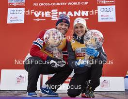 12.03.2016, Canmore, Canada (CAN): Martin Johnsrud Sundby (NOR), Therese Johaug (NOR) (l-r) - FIS world cup cross-country, cups, Canmore (CAN). www.nordicfocus.com. © Felgenhauer/NordicFocus. Every downloaded picture is fee-liable.