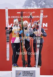 12.03.2016, Canmore, Canada (CAN): Ingvild Flugstad Oestberg (NOR), Therese Johaug (NOR), Heidi Weng (NOR), (l-r) - FIS world cup cross-country, cups, Canmore (CAN). www.nordicfocus.com. © Felgenhauer/NordicFocus. Every downloaded picture is fee-liable.