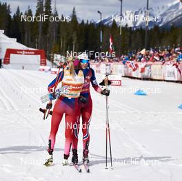 12.03.2016, Canmore, Canada (CAN): Therese Johaug (NOR), Heidi Weng (NOR), (l-r)  - FIS world cup cross-country, pursuit women, Canmore (CAN). www.nordicfocus.com. © Felgenhauer/NordicFocus. Every downloaded picture is fee-liable.