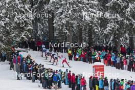 06.03.2016, Schonach, Germany (GER): Magnus Hovdal Moan (NOR), Miroslav Dvorak (CZE), Philipp Orter (AUT), Lukas Greiderer (AUT), Wilhelm Denifl (AUT), Yoshito Watabe (JPN), (l-r)  - FIS world cup nordic combined, individual gundersen HS106/15km, Schonach (GER). www.nordicfocus.com. © Modica/NordicFocus. Every downloaded picture is fee-liable.