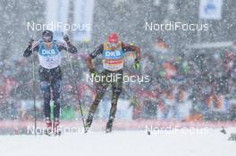 04.03.2016, Schonach, Germany (GER): Joergen Graabak (NOR), Fabian Riessle (GER), (l-r)  - FIS world cup nordic combined, team HS106/4x5km, Schonach (GER). www.nordicfocus.com. © Modica/NordicFocus. Every downloaded picture is fee-liable.