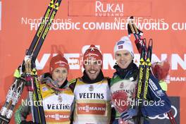 26.11.2016, Ruka, Finland (FIN): Eric Frenzel (GER), Johannes Rydzek (GER), Joergen Graabak (NOR), (l-r) - FIS world cup nordic combined, individual gundersen HS142/10km, Ruka (FIN). www.nordicfocus.com. © Modica/NordicFocus. Every downloaded picture is fee-liable.