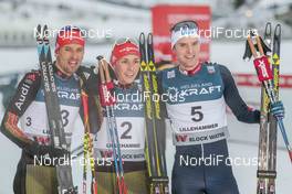 04.12.2016, Lillehammer, Norway (NOR): Bjoern Kircheisen (GER), Eric Frenzel (GER), Joergen Graabak (NOR), (l-r) - FIS world cup nordic combined, individual gundersen HS138/10km, Lillehammer (NOR). www.nordicfocus.com. © Modica/NordicFocus. Every downloaded picture is fee-liable.