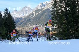 17.12.2016, Ramsau, Austria (AUT): Vinzenz Geiger (GER), Fabian Riessle (GER), Espen Andersen (NOR), David Pommer (AUT), Johannes Rydzek (GER), (l-r)  - FIS world cup nordic combined, individual gundersen HS96/10km, Ramsau (AUT). www.nordicfocus.com. © Rauschendorfer/NordicFocus. Every downloaded picture is fee-liable.