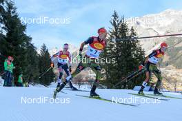 17.12.2016, Ramsau, Austria (AUT): David Pommer (AUT), Fabian Riessle (GER), Vinzenz Geiger (GER), (l-r)  - FIS world cup nordic combined, individual gundersen HS96/10km, Ramsau (AUT). www.nordicfocus.com. © Rauschendorfer/NordicFocus. Every downloaded picture is fee-liable.