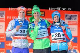 16.01.2016, Tauplitz/Bad Mitterndorf, Austria (AUT): Kenneth Gangnes (NOR), Peter Prevc (SLO), Stefan Kraft (AUT), (l-r)  - FIS ski flying world championships, individual HS225, Tauplitz/Bad Mitterndorf (AUT). www.nordicfocus.com. © Rauschendorfer/NordicFocus. Every downloaded picture is fee-liable.