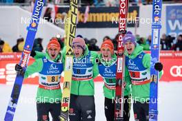 17.01.2016, Tauplitz/Bad Mitterndorf, Austria (AUT): Richard Freitag (GER), Severin Freund (GER), Stephan Leyhe (GER), Andreas Wellinger (GER), (l-r) - FIS ski flying world championships, team HS225, Tauplitz/Bad Mitterndorf (AUT). www.nordicfocus.com. © Rauschendorfer/NordicFocus. Every downloaded picture is fee-liable.