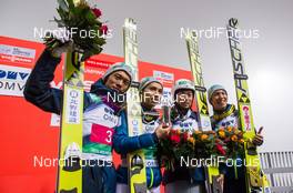 06.02.2016, Oslo, Norway (NOR): (l-r) Taku Takeuchi (JPN), Fischer, Kento Sakuyama (JPN), Fischer, Daiki Ito (JPN), Fischer and Noriaki Kasai (JPN), Fischer - FIS world cup ski jumping, team HS134, Oslo (NOR). www.nordicfocus.com. © Laiho/NordicFocus. Every downloaded picture is fee-liable.
