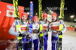 22.02.2016, Kuopio, Finland (FIN): (l-r) Johann Andre Forfang (NOR), Fischer, Anders Fannemel (NOR), Daniel-Andre Tande (NOR), Fischer and Kenneth Gangnes (NOR), Fischer - FIS world cup ski jumping, team HS127, Kuopio (FIN). www.nordicfocus.com. © Laiho/NordicFocus. Every downloaded picture is fee-liable.