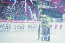 18.03.2016, Planica, Slovenia (SLO): Robert Kranjec (SLO), Peter Prevc (SLO) - FIS world cup ski flying, individual HS225, Planica (SLO). www.nordicfocus.com. © Modica/NordicFocus. Every downloaded picture is fee-liable.
