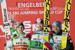 17.12.2016, Engelberg, Switzerland (SUI): Domen Prevc (SLO), Michael Hayboeck (AUT), Andreas Kofler (AUT), (l-r) - FIS world cup ski jumping, individual HS137, Engelberg (SUI). www.nordicfocus.com. © Modica/NordicFocus. Every downloaded picture is fee-liable.
