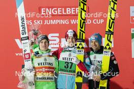17.12.2016, Engelberg, Switzerland (SUI): Domen Prevc (SLO), Michael Hayboeck (AUT), Andreas Kofler (AUT), (l-r) - FIS world cup ski jumping, individual HS137, Engelberg (SUI). www.nordicfocus.com. © Modica/NordicFocus. Every downloaded picture is fee-liable.