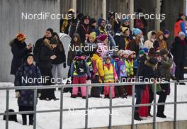 19.02.2016, Lahti, Finland (FIN): children at spectators area   - FIS world cup ski jumping ladies, individual HS100, Lahti (FIN). www.nordicfocus.com. © Felgenhauer/NordicFocus. Every downloaded picture is fee-liable.