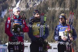 22.01.2017, Antholz, Italy (ITA): Emil Hegle Svendsen (NOR), Martin Fourcade (FRA), Jean Guillaume Beatrix (FRA), (l-r) -  IBU world cup biathlon, mass men, Antholz (ITA). www.nordicfocus.com. © Manzoni/NordicFocus. Every downloaded picture is fee-liable.
