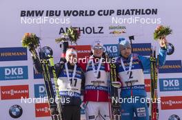 22.01.2017, Antholz, Italy (ITA): Quentin Fillon Maillet (FRA), Johannes Thingnes Boe (NOR), Anton Shipulin (RUS), (l-r) -  IBU world cup biathlon, mass men, Antholz (ITA). www.nordicfocus.com. © Manzoni/NordicFocus. Every downloaded picture is fee-liable.