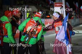 12.03.2017, Kontiolahti, Finland (FIN): Anais Bescond (FRA), Arnd Peiffer (GER) -  IBU world cup biathlon, relay mixed, Kontiolahti (FIN). www.nordicfocus.com. © Tumashov/NordicFocus. Every downloaded picture is fee-liable.