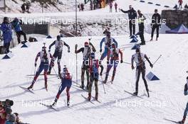 19.03.2017, Oslo, Norway (NOR): Andrejs Rastorgujevs (LAT), Emil Hegle Svendsen (NOR), Arnd Peiffer (GER), Anton Shipulin (RUS), Lowell Bailey (USA), Simon Schempp (GER), Simon Eder (AUT), Ole Einar Bjoerndalen (NOR), (l-r) -  IBU world cup biathlon, mass men, Oslo (NOR). www.nordicfocus.com. © Manzoni/NordicFocus. Every downloaded picture is fee-liable.