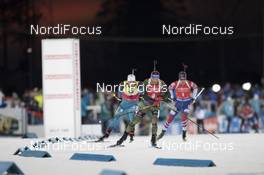 03.12.2017, Oestersund, Sweden, (SWE): Martin Fourcade (FRA), Erik Lesser (GER), Emil Hegle Svendsen (NOR), (l-r) - IBU world cup biathlon, pursuit men, Oestersund (SWE). www.nordicfocus.com. © Manzoni/NordicFocus. Every downloaded picture is fee-liable.