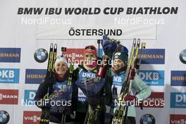 01.12.2017, Oestersund, Sweden, (SWE): Justine Braisaz (FRA), Denise Herrmann (GER), Yuliia Dzhima (UKR), (l-r) - IBU world cup biathlon, sprint women, Oestersund (SWE). www.nordicfocus.com. © Manzoni/NordicFocus. Every downloaded picture is fee-liable.