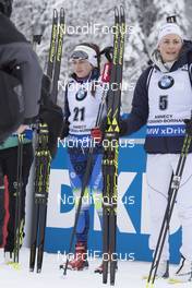 17.12.2017, Annecy-Le Grand Bornand, France (FRA): Iryna Kryuko (BLR), Justine Braisaz (FRA), (l-r) -  IBU world cup biathlon, mass women, Annecy-Le Grand Bornand (FRA). www.nordicfocus.com. © Manzoni/NordicFocus. Every downloaded picture is fee-liable.