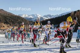01.01.2017, Val Mustair, Switzerland (SUI): Niklas Dyrhaug (NOR), Didrik Toenseth (NOR), Marcus Hellner (SWE), Dominik Baldauf (AUT), (l-r)  - FIS world cup cross-country, tour de ski, mass men, Val Mustair (SUI). www.nordicfocus.com. © Modica/NordicFocus. Every downloaded picture is fee-liable.