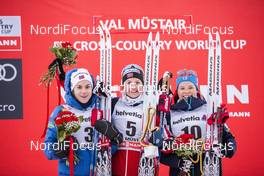 01.01.2017, Val Mustair, Switzerland (SUI): Heidi Weng (NOR), Ingvild Flugstad Oestberg (NOR), Krista Parmakoski (FIN), (l-r)  - FIS world cup cross-country, tour de ski, mass women, Val Mustair (SUI). www.nordicfocus.com. © Modica/NordicFocus. Every downloaded picture is fee-liable.