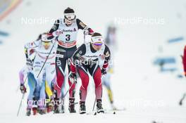 01.01.2017, Val Mustair, Switzerland (SUI): Ingvild Flugstad Oestberg (NOR), Heidi Weng (NOR), (l-r)  - FIS world cup cross-country, tour de ski, mass women, Val Mustair (SUI). www.nordicfocus.com. © Modica/NordicFocus. Every downloaded picture is fee-liable.