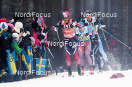 22.01.2017, Ulricehamn, Sweden (SWE): Martin Johnsrud Sundby (NOR), Alexander Bessmertnykh (RUS), Dario Cologna (SUI), (l-r)  - FIS world cup cross-country, 4x7.5km men, Ulricehamn (SWE). www.nordicfocus.com. © Modica/NordicFocus. Every downloaded picture is fee-liable.