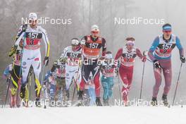 22.01.2017, Ulricehamn, Sweden (SWE): Daniel Rickardsson (SWE), Simen Hegstad Krueger (NOR), Devon Kershaw (CAN), Sergey Turyshev (RUS), (l-r)  - FIS world cup cross-country, 4x7.5km men, Ulricehamn (SWE). www.nordicfocus.com. © Modica/NordicFocus. Every downloaded picture is fee-liable.