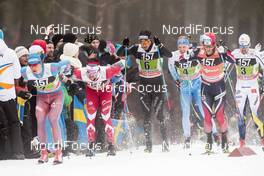 22.01.2017, Ulricehamn, Sweden (SWE): Alexander Bessmertnykh (RUS), Alex Harvey (CAN), Martin Johnsrud Sundby (NOR), Dario Cologna (SUI), (l-r)  - FIS world cup cross-country, 4x7.5km men, Ulricehamn (SWE). www.nordicfocus.com. © Modica/NordicFocus. Every downloaded picture is fee-liable.