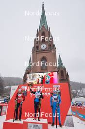 08.03.2017, Drammen, Norway (NOR): Johannes Hoesflot Klaebo (NOR), Eirik Brandsdal (NOR), Sergey Ustiugov (RUS), (l-r) - FIS world cup cross-country, individual sprint, Drammen (NOR). www.nordicfocus.com. © Rauschendorfer/NordicFocus. Every downloaded picture is fee-liable.