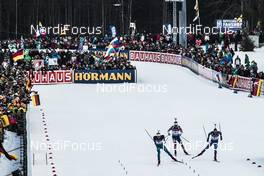 12.01.2018, Ruhpolding, Germany (GER): Martin Fourcade (FRA), Emil Hegle Svendsen (NOR), Dominik Windisch (ITA), (l-r) -  IBU world cup biathlon, relay men, Ruhpolding (GER). www.nordicfocus.com. © Manzoni/NordicFocus. Every downloaded picture is fee-liable.