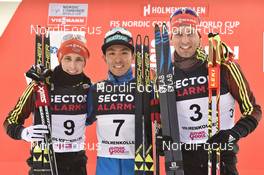 11.03.2017, Oslo, Norway (NOR): Bjoern Kircheisen (GER), Akito Watabe (JPN), Eric Frenzel (GER), (l-r) - FIS world cup nordic combined, individual gundersen HS134/10km, Oslo (NOR). www.nordicfocus.com. © Thibaut/NordicFocus. Every downloaded picture is fee-liable.