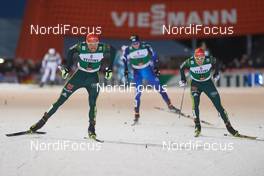 26.11.2017, Ruka, Finland (FIN): Johannes Rydzek (GER), Eero Hirvonen (FIN), Eric Frenzel (GER), (l-r)  - FIS world cup nordic combined, individual gundersen HS142/10km Ruka (FIN). www.nordicfocus.com. © Rauschendorfer/NordicFocus. Every downloaded picture is fee-liable.