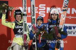 08.01.2017 Oberstdorf, Germany (GER): Ema Klinec (SLO), Sara Takanashi (JPN), Irina Avvakumova (RUS), (l-r) - FIS world cup ski jumping ladies, individual HS137, Oberstdorf (GER). www.nordicfocus.com. © Thibaut/NordicFocus. Every downloaded picture is fee-liable.