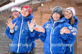 16.12.2017, Hinterzarten, Germany (GER): Nina Lussi (USA), Abby Ringquist (USA), Sarah Hendrickson (USA), Nita Englund (USA) - FIS world cup ski jumping ladies, team HS108, Hinterzarten (GER). www.nordicfocus.com. © Tumashov/NordicFocus. Every downloaded picture is fee-liable.