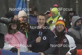 07.01.2018, Oberhof, Germany (GER): Event Feature: Christian Dexne (GER), ARD-Announcer works in the fanzone -  IBU world cup biathlon, relay men, Oberhof (GER). www.nordicfocus.com. © Manzoni/NordicFocus. Every downloaded picture is fee-liable.