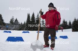 03.01.2018, Oberhof, Germany (GER): Event Feature: Infront technician Paul working hard -  IBU world cup biathlon, training, Oberhof (GER). www.nordicfocus.com. © Manzoni/NordicFocus. Every downloaded picture is fee-liable.