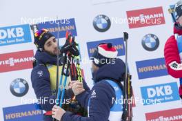 14.01.2018, Ruhpolding, Germany (GER): Martin Fourcade (FRA), Antonin Guigonnat (FRA), (l-r) -  IBU world cup biathlon, mass men, Ruhpolding (GER). www.nordicfocus.com. © Manzoni/NordicFocus. Every downloaded picture is fee-liable.