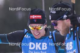 14.01.2018, Ruhpolding, Germany (GER): Quentin Fillon Maillet (FRA), Antonin Guigonnat (FRA), (l-r) -  IBU world cup biathlon, mass men, Ruhpolding (GER). www.nordicfocus.com. © Manzoni/NordicFocus. Every downloaded picture is fee-liable.