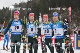 14.01.2018, Ruhpolding, Germany (GER): Roman Rees (GER), Arnd Peiffer (GER), Benedikt Doll (GER), Simon Schempp (GER), (l-r) -  IBU world cup biathlon, mass men, Ruhpolding (GER). www.nordicfocus.com. © Manzoni/NordicFocus. Every downloaded picture is fee-liable.