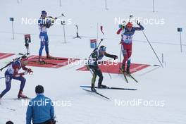 12.01.2018, Ruhpolding, Germany (GER): Timofei Lapshin (KOR), Thomas Bormolini (ITA), Erik Lesser (GER), Matej Kazar (SVK), (l-r) -  IBU world cup biathlon, relay men, Ruhpolding (GER). www.nordicfocus.com. © Manzoni/NordicFocus. Every downloaded picture is fee-liable.